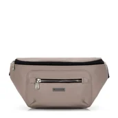 Nerki - Męska torebka nerka z ekoskóry z błyszczącym suwakiem z przodu beżowa - miniaturka - grafika 1