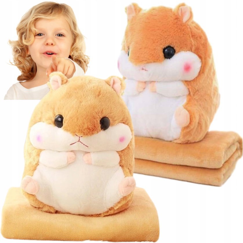 Poduszka Z Kocem Wzór Chomik Pomarańczowy