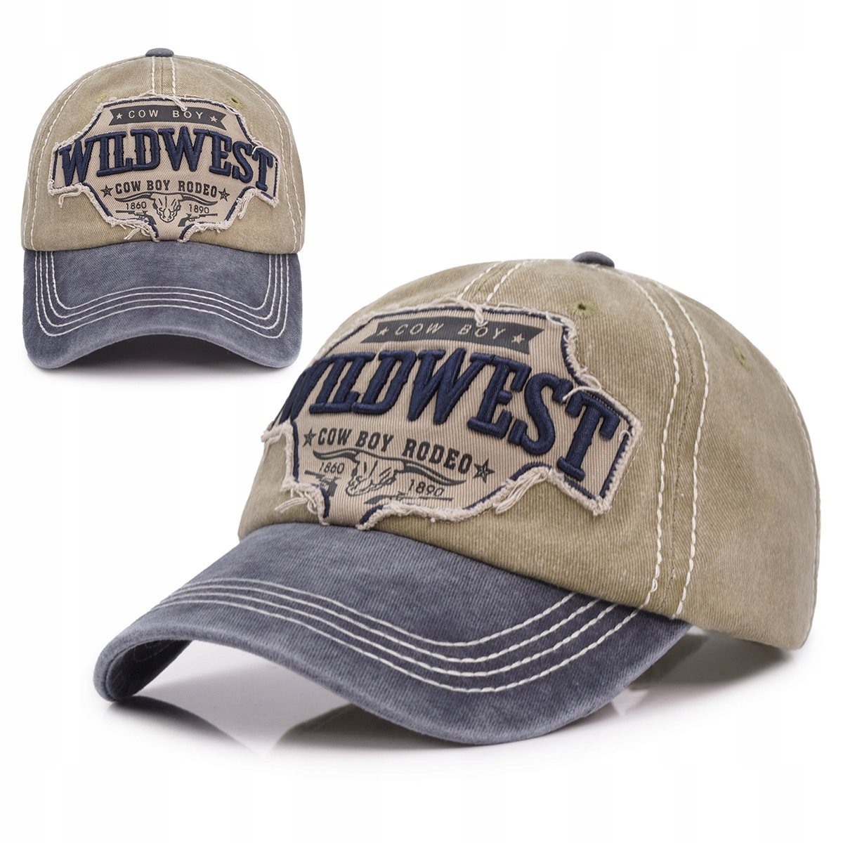 Czapka z daszkiem bejsbolówka vintage GRANATOWO - BEŻOWA bawełniana