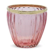 Świeczniki - Świecznik szklany różowy ze złotą krawędzią 10x10,5 cm - miniaturka - grafika 1