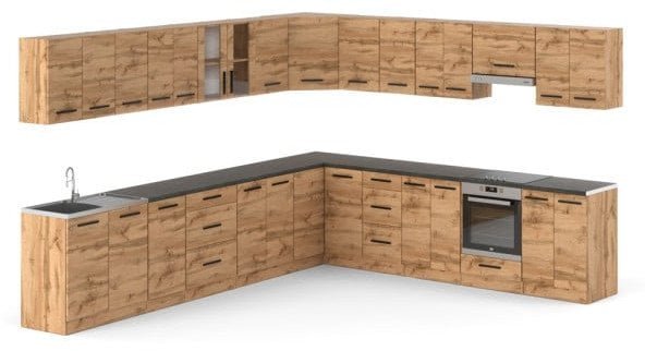 Meble Kuchenne Drewniane Dąb Wotan Zestaw Narożny Duża Kuchnia Rossa 6.8m