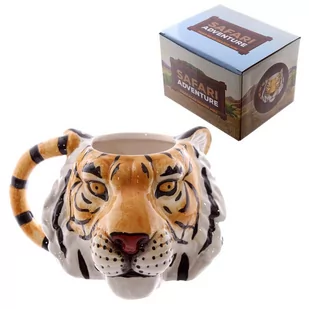 Puckator Biały ceramiczny kubek mug227 Tiger Head wzornictwo Czarny/biały/pomarańczowy MUG227 - Kubki - miniaturka - grafika 1