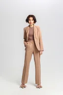 Spodnie sportowe damskie - Eleganckie spodnie z wiskozy beżowe - miniaturka - grafika 1