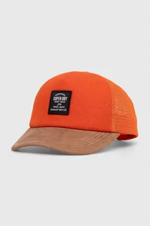 Czapki damskie - Superdry czapka z daszkiem kolor pomarańczowy z aplikacją - grafika 1