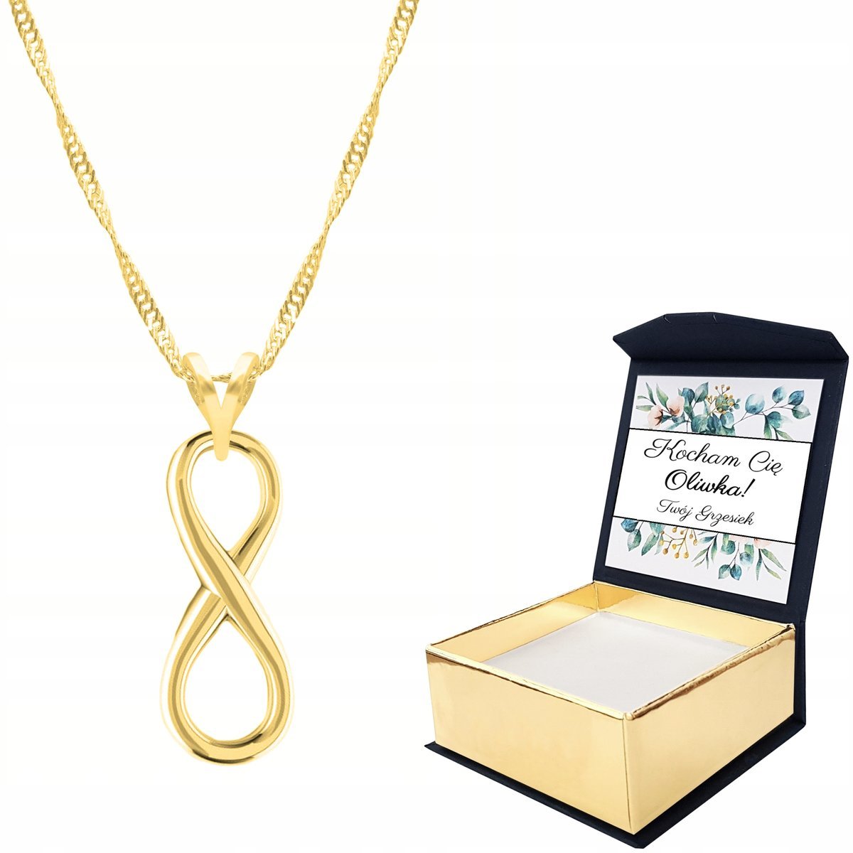 Naszyjnik złoty 925 Nieskończoność + WŁASNY NADRUK