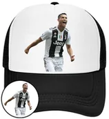 Czapki i chusty sportowe męskie - Czapka z Daszkiem Cristiano Ronaldo Czarna z Nadrukiem Siatka Bejsbolówka - miniaturka - grafika 1