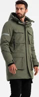 Kurtki męskie - Kurtka męska Ombre Ocieplana długa kurtka męska z odblaskowymi elementami oliwkowa V3 OM-JALJ-0169 S - miniaturka - grafika 1