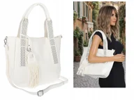 Torebki damskie - Torebka Damska Listonoszka Worek Shopper Torba na Ramię MC669 biała - miniaturka - grafika 1