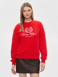 Tommy Hilfiger Bluza Flag Script WW0WW41758 Czerwony Regular Fit - Bluzy damskie - miniaturka - grafika 1