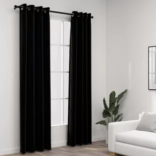 vidaXL Zasłony stylizowane na lniane, 2 szt., czarne, 140x245 cm - Zasłony - miniaturka - grafika 1