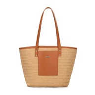 Torebki damskie - Pleciony koszyk z papierowej słomy beżowo - brązowy - miniaturka - grafika 1