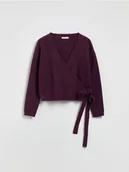 Swetry damskie - Reserved - Sweter z wiązaniem - ciemnofioletowy - miniaturka - grafika 1