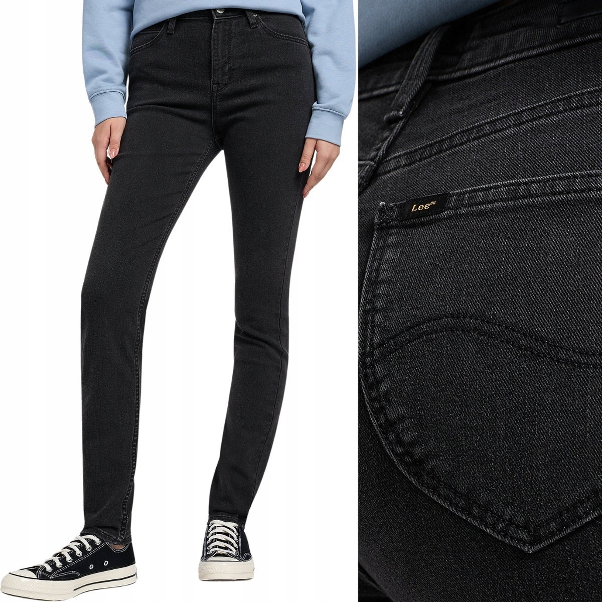 Lee SCARLETT HIGH CZARNE DAMSKIE SPODNIE JEANSOWE WYSOKIE RURKI W32 L33