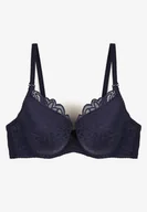 Biustonosze - Granatowy Biustonosz Typu Push Up Ozdobiony Koronką Nelani - miniaturka - grafika 1
