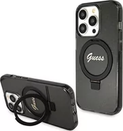 Etui i futerały do telefonów - Guess Ring Stand Script Glitter MagSafe - Etui iPhone 15 Pro (czarny) - miniaturka - grafika 1