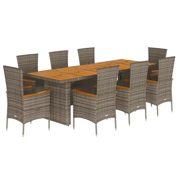 Zestaw Mebli Ogrodowych Rattan PE Szary, Stół 240x90x75 cm, Krzesło 60x5