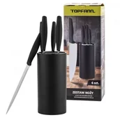 Obieraczki - 6-częściowy zestaw noży ze stali nierdzewnej z blokiem na noże Uniwersalna obieraczka w kolorze czarnym Zestaw noży - miniaturka - grafika 1