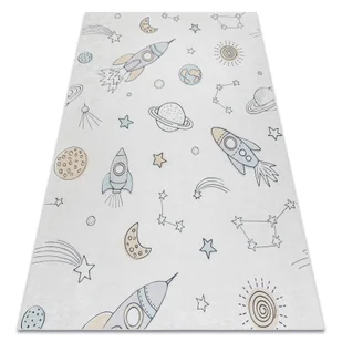 Dywan do prania BAMBINO 1278 Kosmos, rakieta dla dzieci, antypoślizgowy - krem beżowy 80x150 cm - Dywany dla dzieci - miniaturka - grafika 1