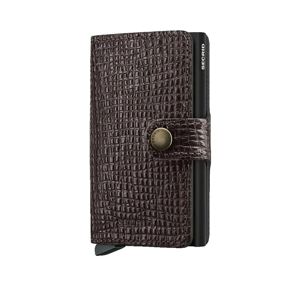 Portfel Secrid miniwallet palmellato brązowy skórzany RFID z zapięciem na guzik