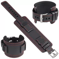 Akcesoria do smartwatchy - moVear Cw1 22mm Szeroki skórzany pasek do zegarka / smartwatcha | Czarny z czerwonym przeszyciem, rozmiar M/L - miniaturka - grafika 1