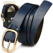 Paski - Skórzany pasek damski do spodni sukienki Beltimore granatowy A83 granatowy r.110-125 cm - miniaturka - grafika 1