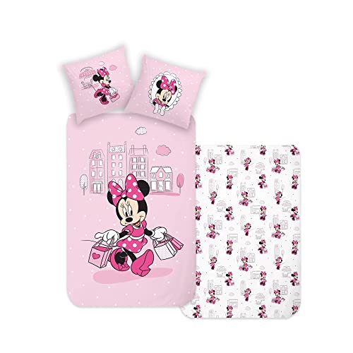 Disney Home Minnie dziecięca pościel dwustronna, zestaw 135 x 200 cm, poszewka na poduszkę 80 x 80 cm, super miękka bawełna Renforce, 100% bawełna, 2-częściowy komplet pościeli Minnie, miękka i