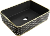 Umywalki - Mexen Catia umywalka nablatowa 48 x 37 cm, czarna mat/złota wzór kratka - 21314879 - miniaturka - grafika 1