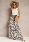 Spódnice - Czarna Bawełniana Spódnica Maxi z Troczkiem i Printem w Kwiaty Yibji - miniaturka - grafika 1