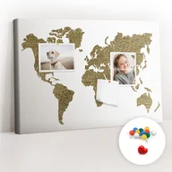 Tablice i flipcharty - Szkolna Tablica korkowa 60x40 cm, Kolorowe Pinezki, wzór Mapa świata - miniaturka - grafika 1