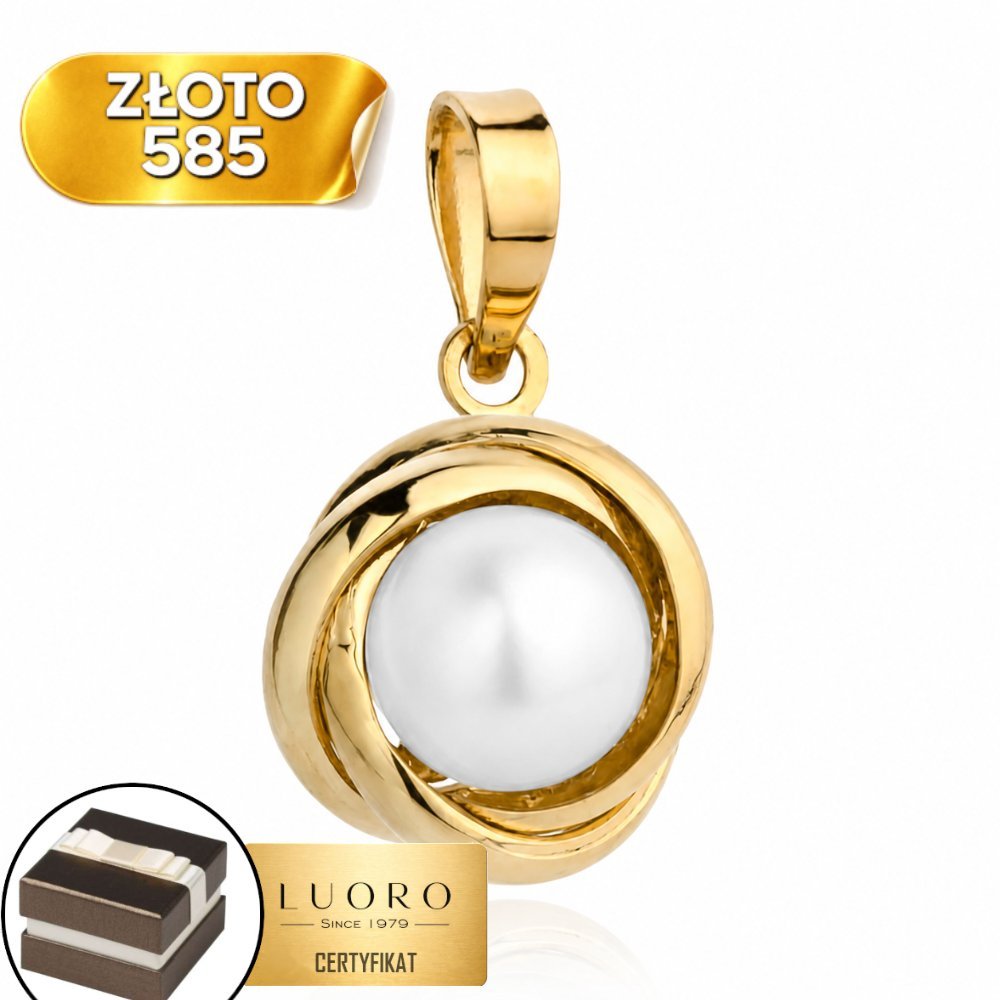 ZAWIESZKA ZŁOTA 585 14K PERŁA 1,6 CM ELEGANCKA KLASYKA PREZENT