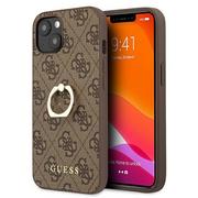 Etui i futerały do telefonów - Guess 4G Ring Case - Etui iPhone 13 mini brązowy GUHCP13S4GMRBR - miniaturka - grafika 1