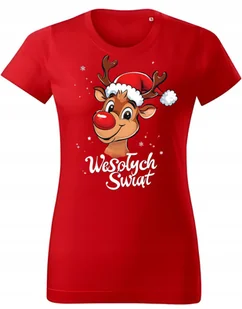 Koszulka damska Świąteczna prezent na Święta Renifer Rudolf Wesołych Świąt - Koszulki i topy damskie - miniaturka - grafika 1