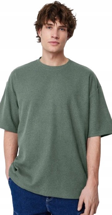 TRENDYOL MĘSKI GŁADKI T SHIRT Z OKRĄGŁYM DEKOLTEM ZIELONY M 5AA