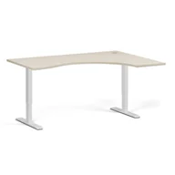 Stoły i stoliki do biura - Stół z regulacją wysokości, 2 silniki, 745 - 1215 mm, ergonomiczny prawy, blat 1600 x 1200 mm, podstawa biała, brzoza - miniaturka - grafika 1