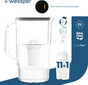 Dzbanek filtrujący wodę Wessper 3,3 l z licznikiem LED Karafka filtrująca Classic kompatybilna z filtrem Brita Classic - czarny 12x filtrów w zestawie - Karafki - miniaturka - grafika 1