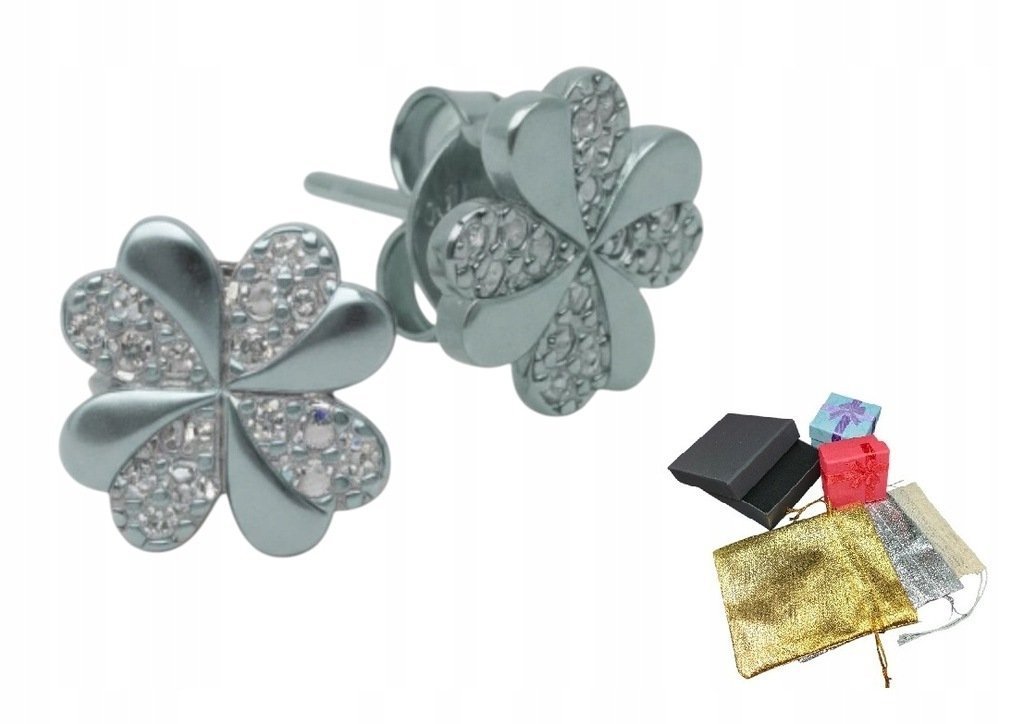 Srebrne 925 Kolczyki Koniczynki Wkrętki Sztyfty Na Prezent Gwiazdkę Święta