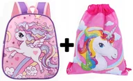 Plecaki szkolne i tornistry - Plecak przedszkolny szkolny UNICORN dla dziewczynki JEDNOROŻEC + WOREK - miniaturka - grafika 1
