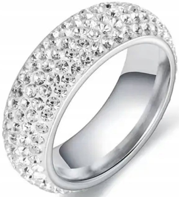 Elegancka Srebrna Obrączka Błyszczący Kryształowym Blaskiem Modny Stylowy