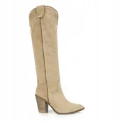 Kozaki damskie - Beżowe Kozaki Kowbojki Carinii B8364-O17 - miniaturka - grafika 1