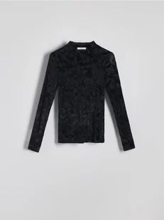 Reserved - Longsleeve regular ze wzorem - czarny - Koszulki i topy damskie - miniaturka - grafika 1