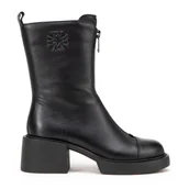 Półbuty męskie - Damskie botki skórzane z monogramem czarne - miniaturka - grafika 1