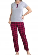 Piżamy damskie - Piżama damska komplet szara koszulka i spodnie kratka święta XXL - miniaturka - grafika 1