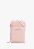 Torebki damskie - Damska minitorebka na telefon z imitacji skóry jasnoróżowa - miniaturka - grafika 1