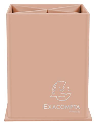Exacompta 67861D Organizer na długopisy Aquarel z bardzo mocnej tektury z 4 przegródkami, idealny do biura i szkoły, kolor pastelowy koralowy, organizer na biurko, przybornik