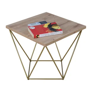 Kwadratowy stolik kawowy dąb artisan + złoty N1-H82 - Ławy i stoliki kawowe - miniaturka - grafika 1