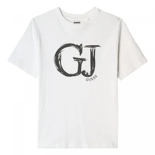 Damski t-shirt z nadrukiem Guess Sara - biały - GUESS - Koszulki sportowe damskie - miniaturka - grafika 1