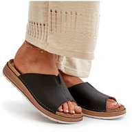 Klapki i japonki damskie - Wygodne Klapki Damskie Z Eko Skóry Inblu GS0003I1 Czarne - miniaturka - grafika 1