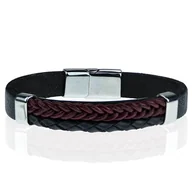 Bransolety męskie - Bransoletka skórzana granatowo-bordowa EM 9 - EM Men's Accessories - miniaturka - grafika 1