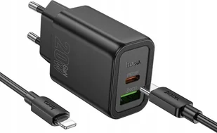 HOCO ładowarka sieciowa USB A + Typ C + kabel Typ C do Typ C PD QC3.0 3A 20W N61 czarna - Ładowarki do telefonów - miniaturka - grafika 1