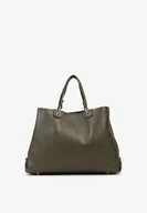 Torebki damskie - Ciemnozielona Dwukomorowa Torebka Typu Shopper Ozdobiona Metalicznymi Aplikacjami Adorrive - miniaturka - grafika 1